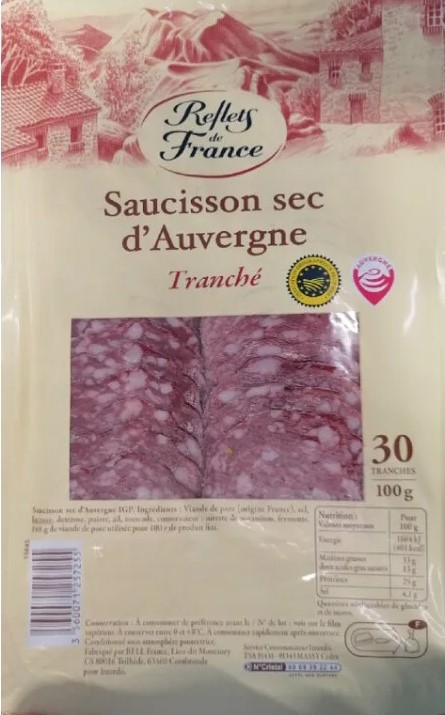 Reflets De France Auvergne dry sausage sliced 30's 100g