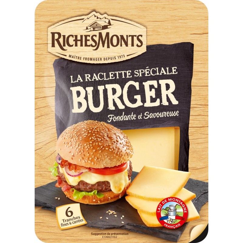 RichesMonts Special burger raclette cheese sliced x6's 140g