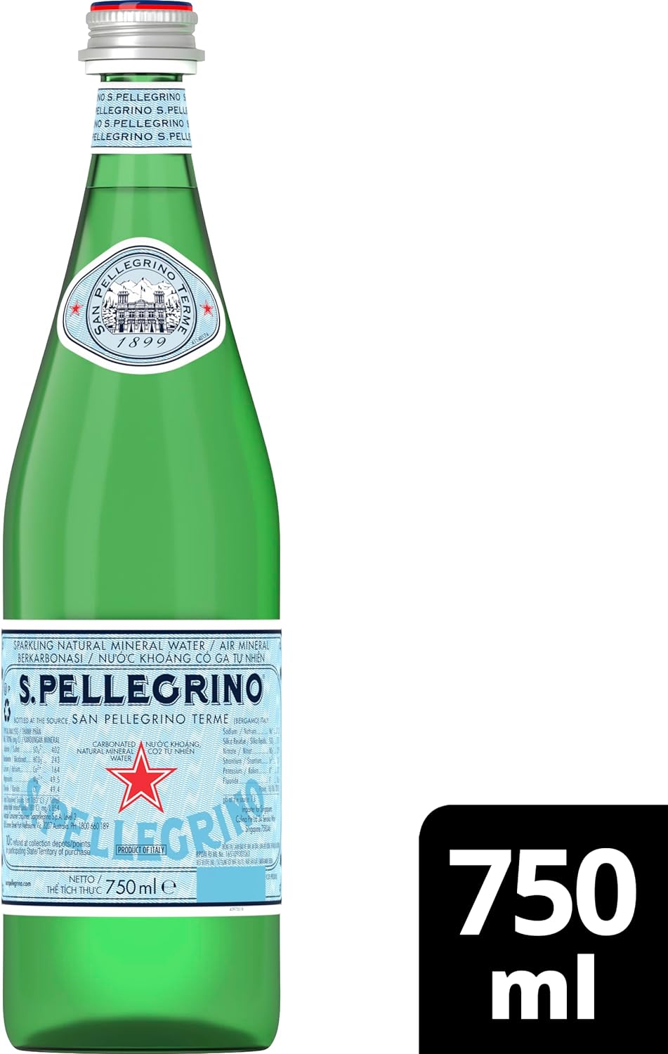 San Pellegrino sparkling Italian water glass bottles 12x75cl