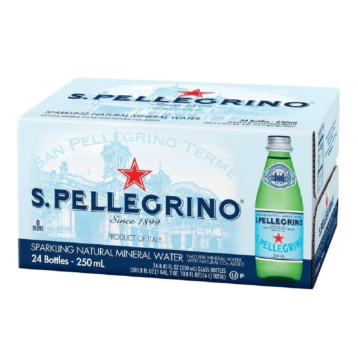 San Pellegrino sparkling Italian water glass bottles 24x25cl