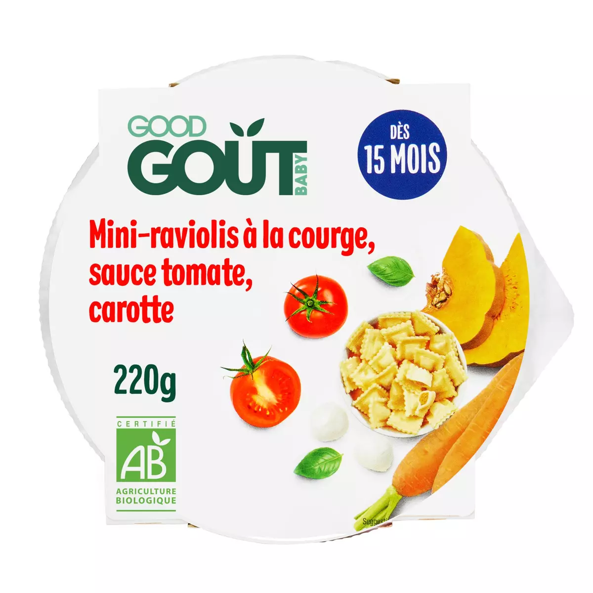 Good Gout Organic Mini Squash Ravioli with Tomato & Carrot sauce from 15 months 190g