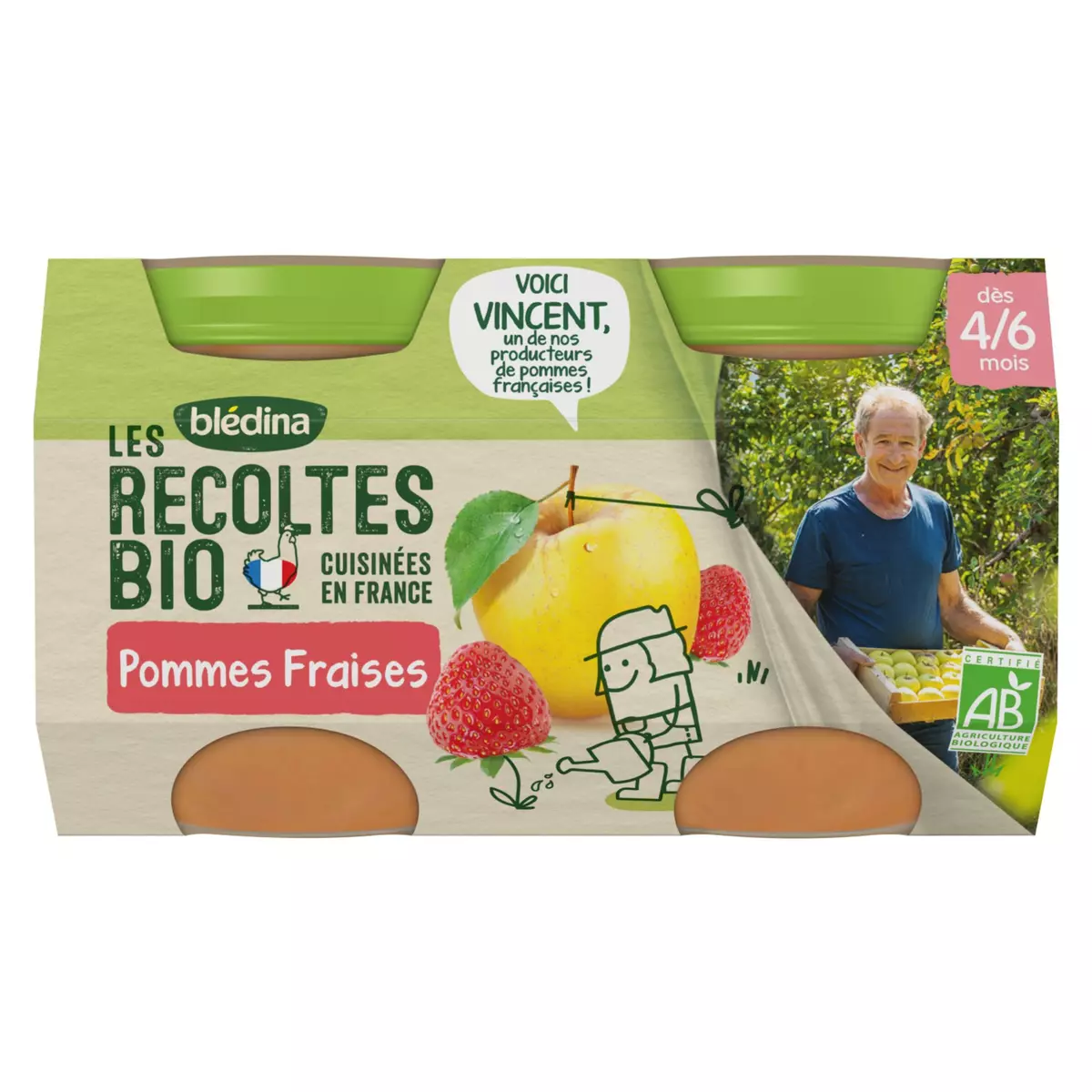 Bledina Organic Apple & Strawberries from 6 months 2x130g