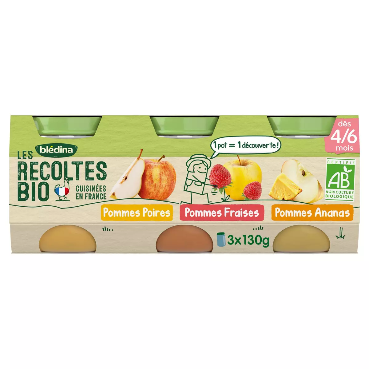 Bledina Organic Apple pear, Strawberry & Pineapple from 4 months 3x130g