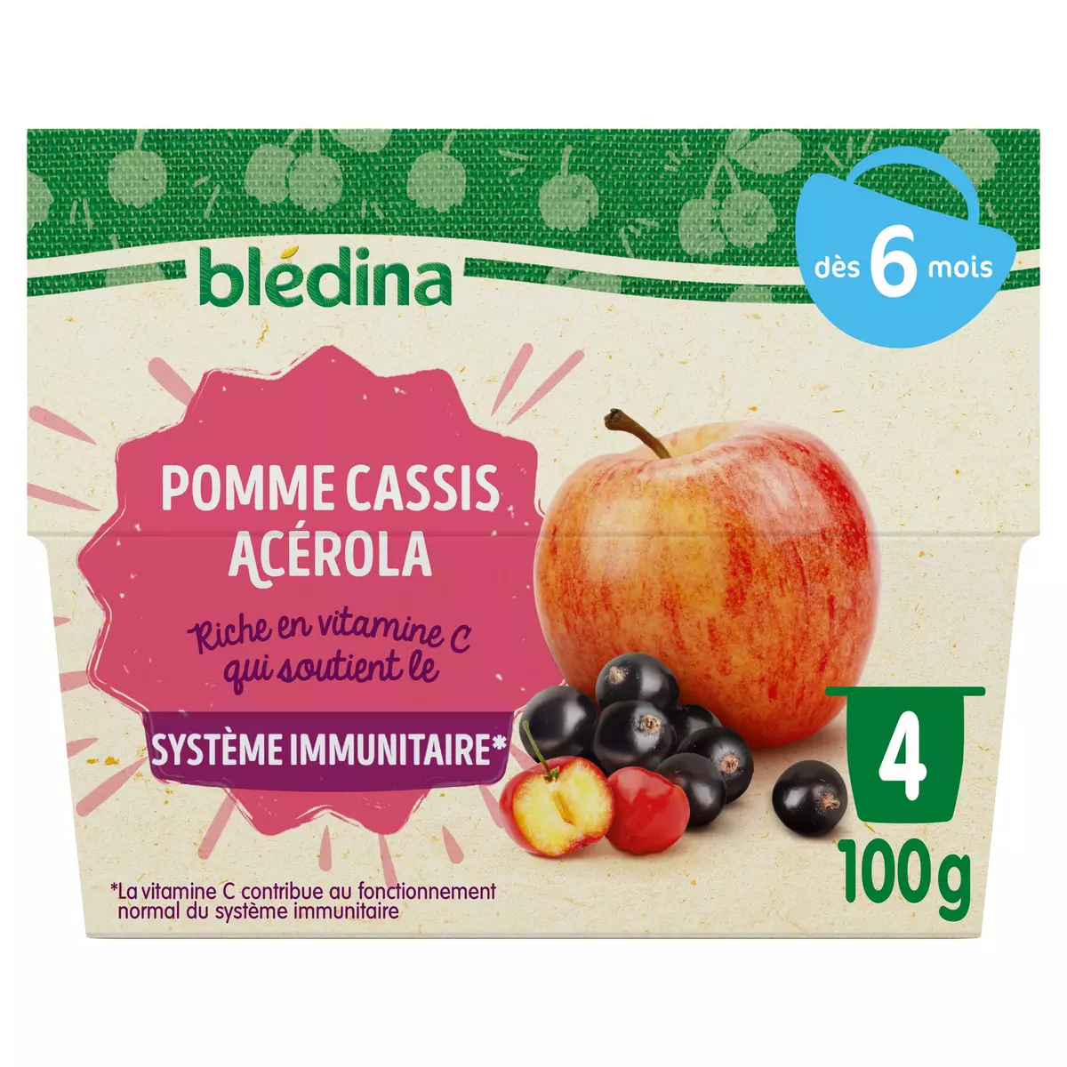Bledina Apple, Blackcurrant & Acerola Compote from 6 months 4x100g
