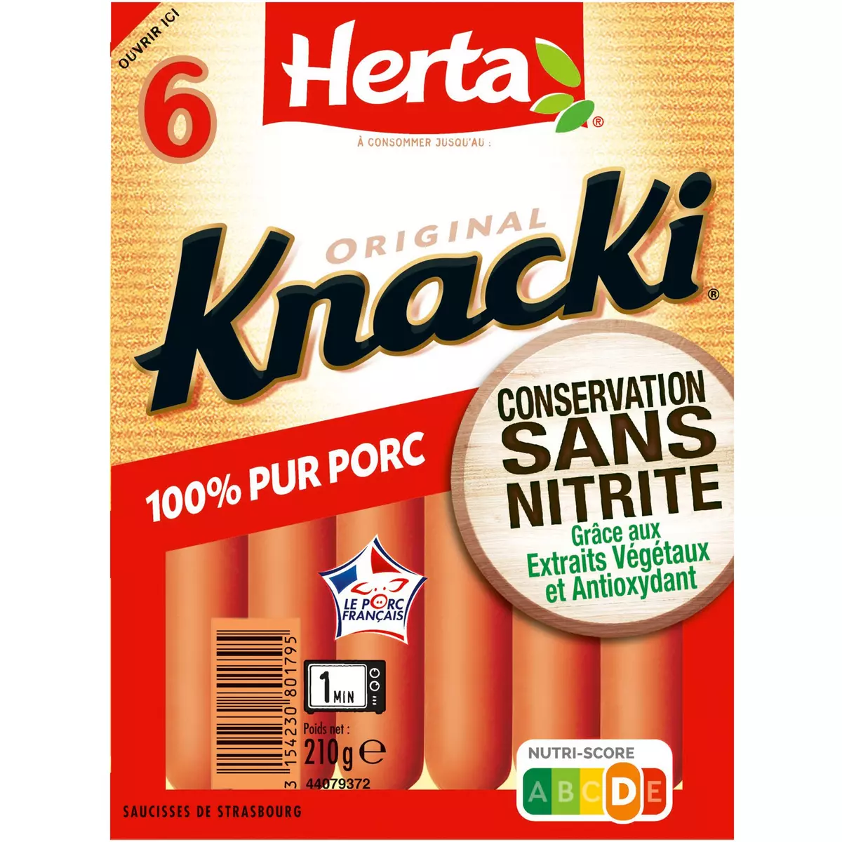 Herta Sausage Knacki Nitrite free x6 pure pork 210g