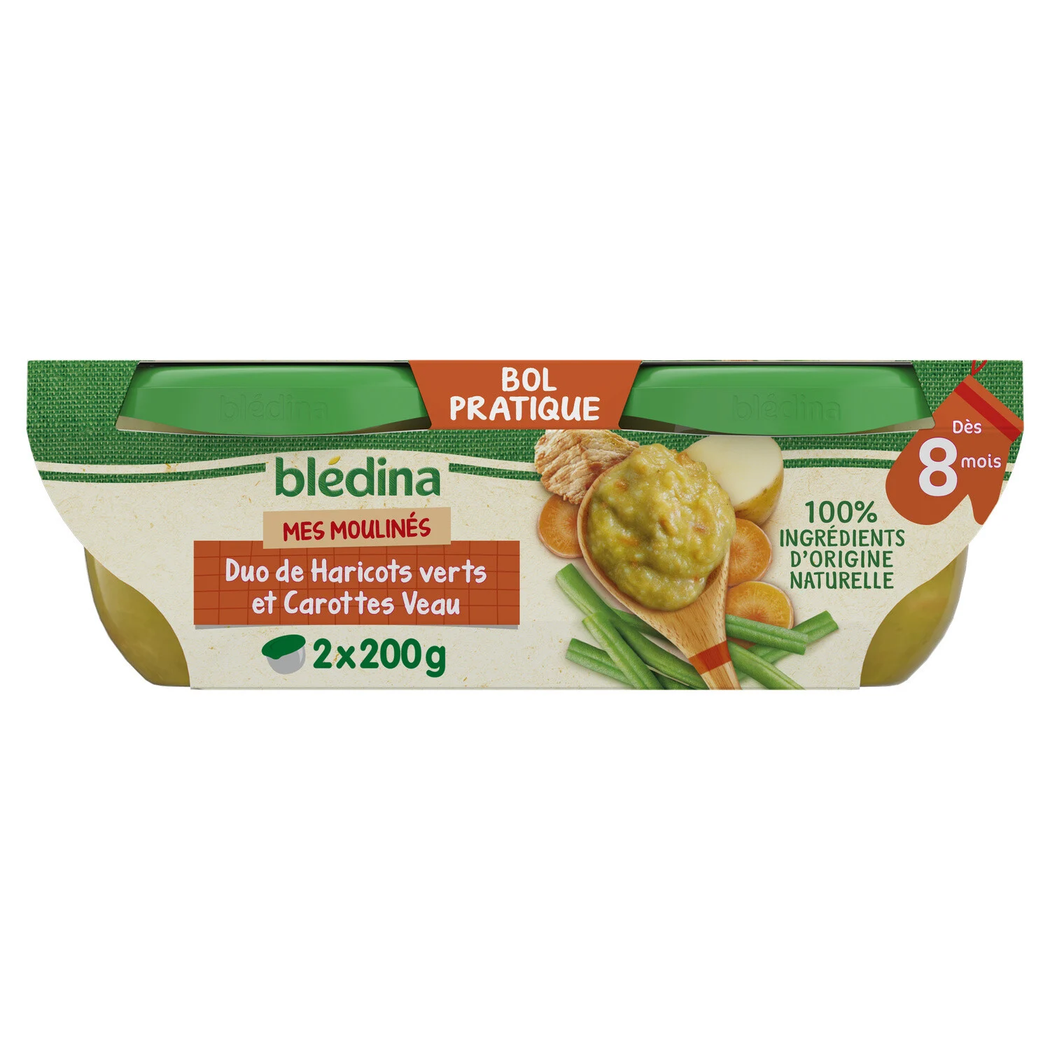Bledina Idees de maman Duo of Green bean, Veal & Carrots from 8 months 2x200g