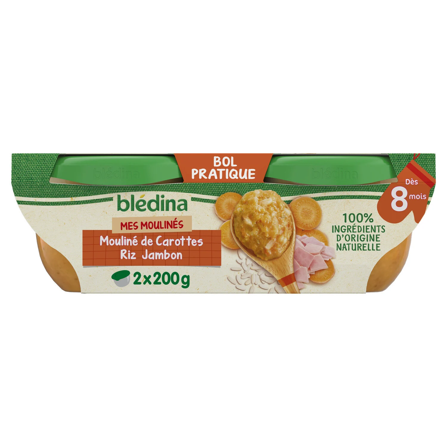 Bledina Idees de maman Carrots & Ham Rice from 8 months 2x200g