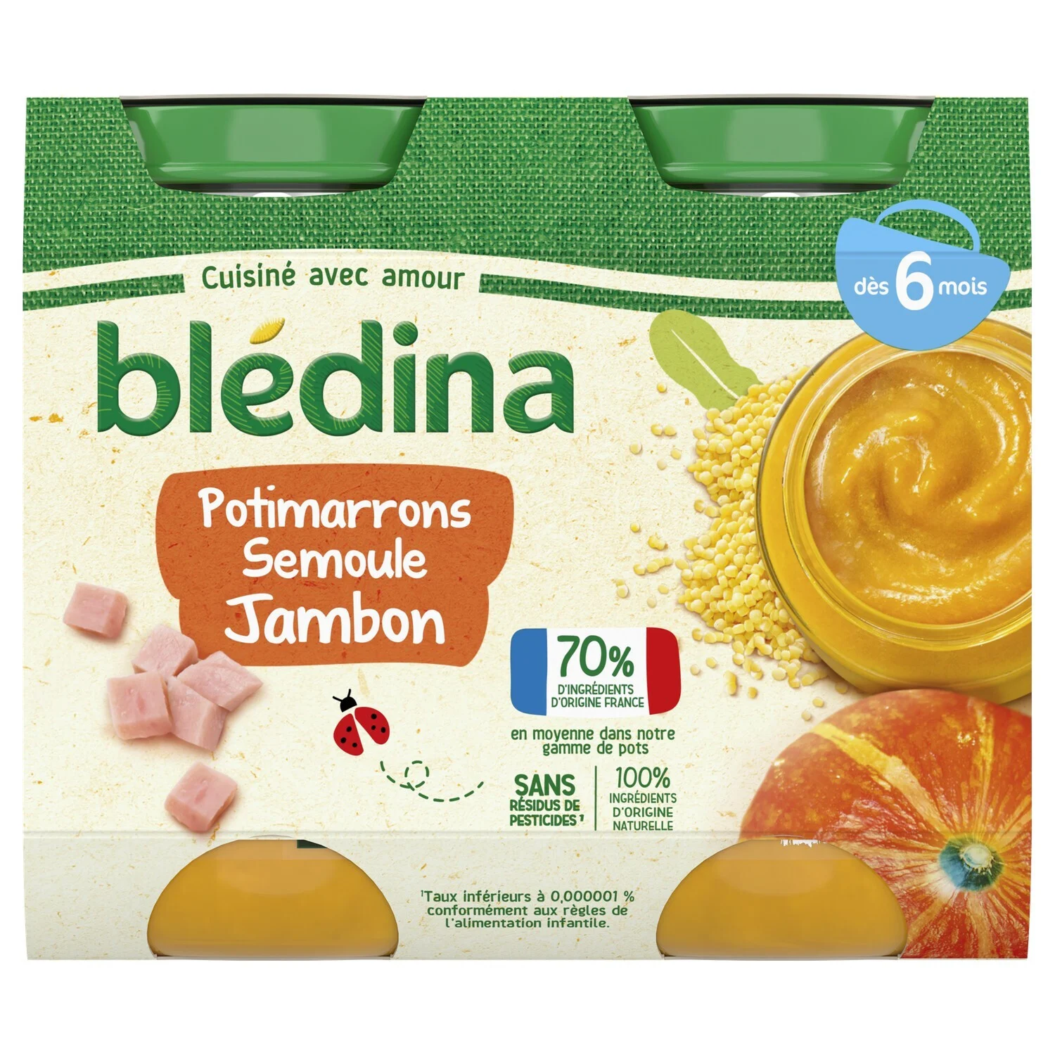 Bledina pot Pumpkin, Semolina & Ham from 6 months 2x200g