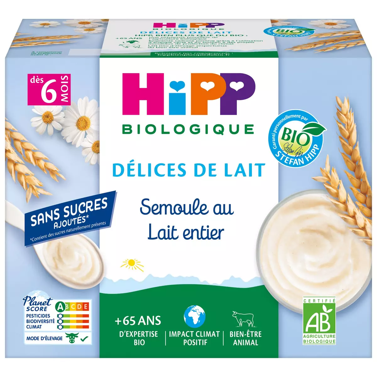 Hipp Petit pot Organic Whole Milk Semolina from 6 months 4x100g