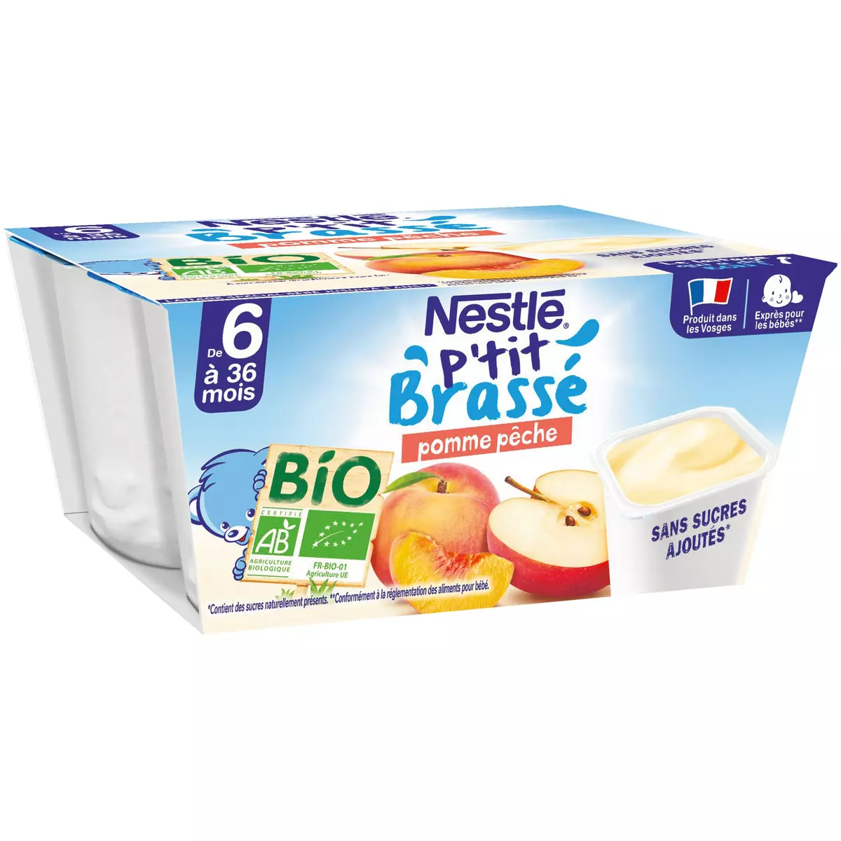Nestle P'tit Brasse Apple & Peach ORGANIC 4x90g from 6 months