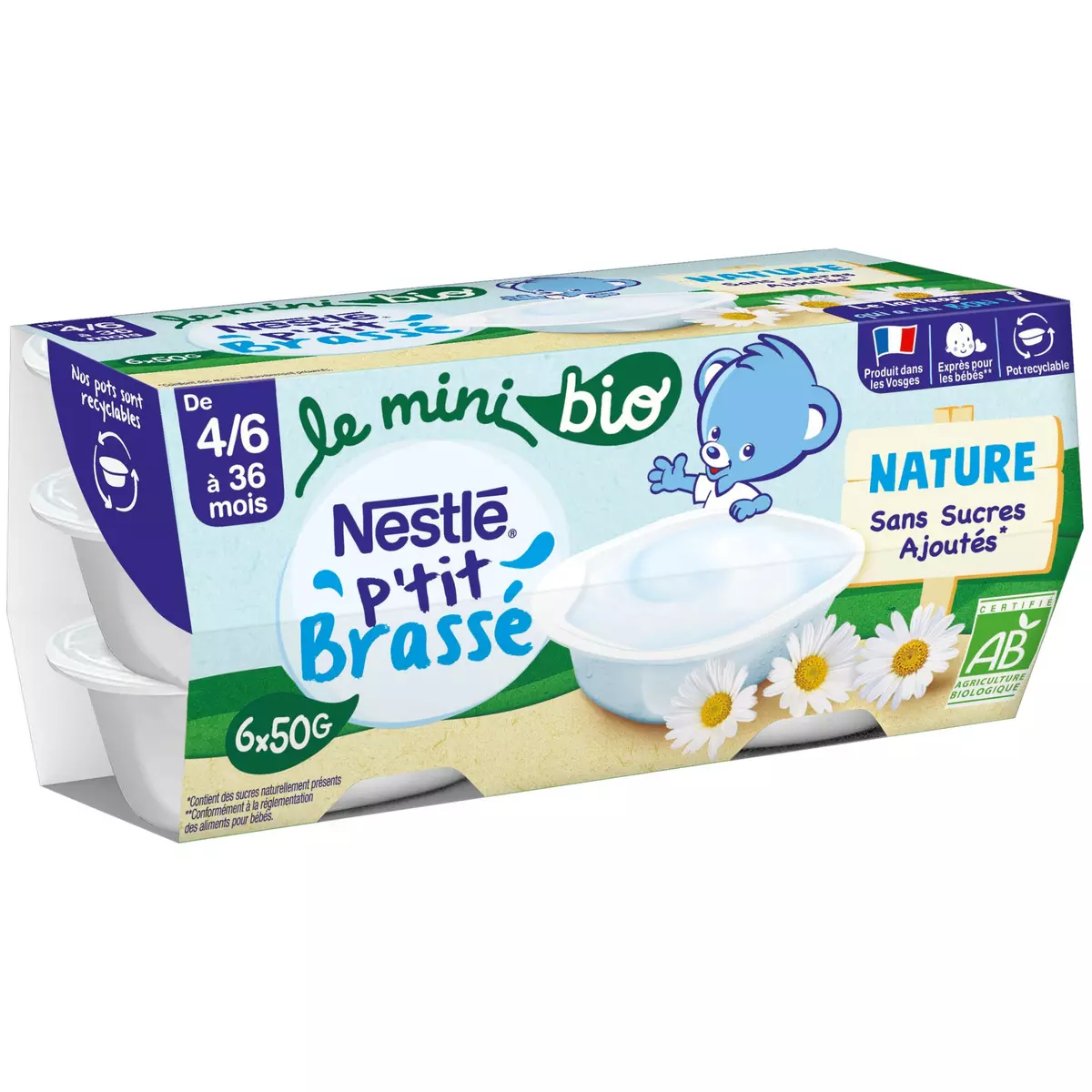Nestle P'tit Brasse Plain dessert Organic No added suger 6x50g
