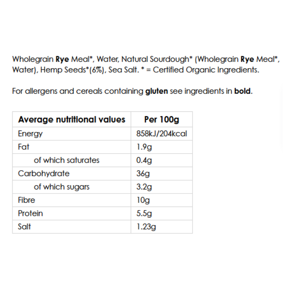 Biona Rye & Hempseed Bread Organic 500g