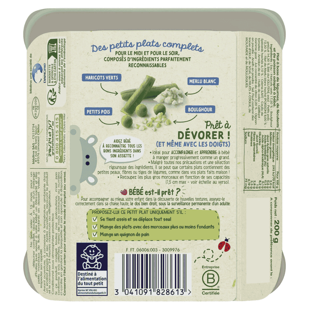 Bledina Green vegetables, bulgur white hake lemon and dill from 15 months baby food 200g
