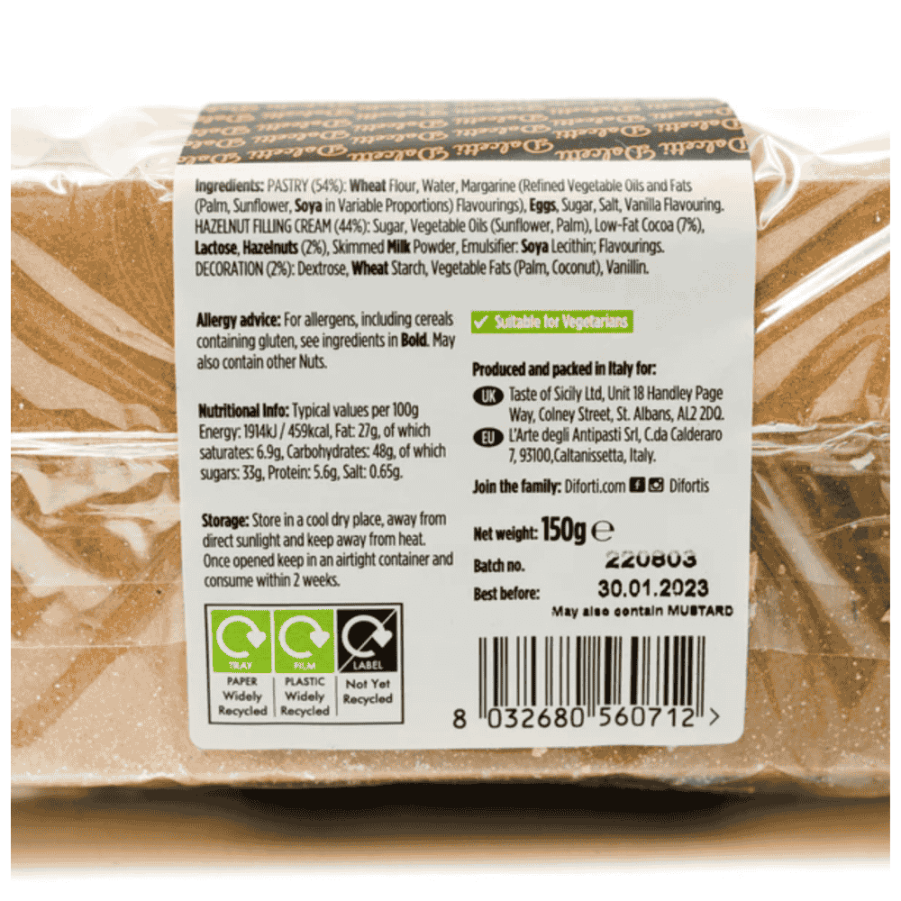 Diforti Aragostine Filled With Hazelnut Chocolate Cream 150g