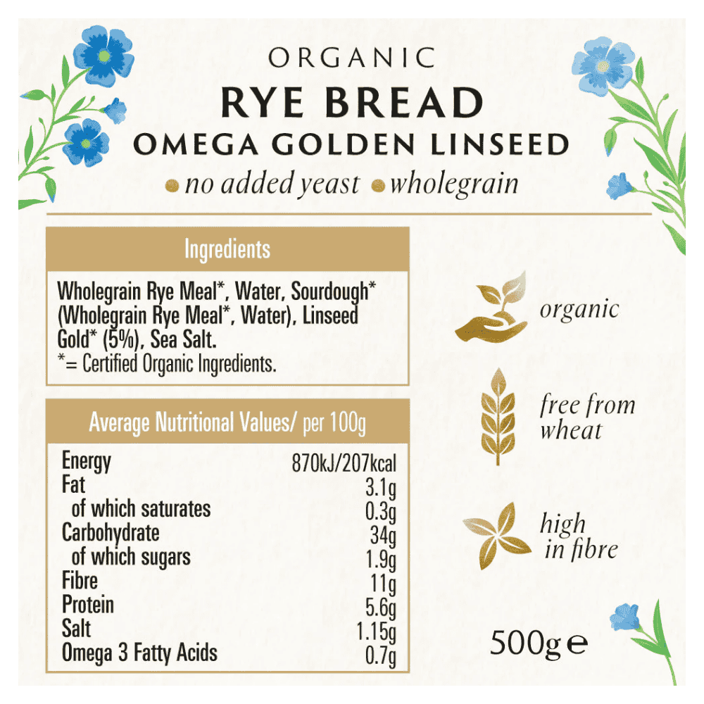 Biona Rye - Omega 3 - Golden Linseed Bread Organic 500g