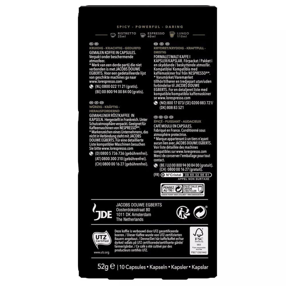 L'Or Espresso Lungo Estremo coffee N°10 Capsules x10 52g
