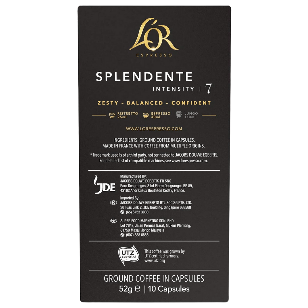 L'Or Espresso Splendente coffee N°7 Capsules x10 52g