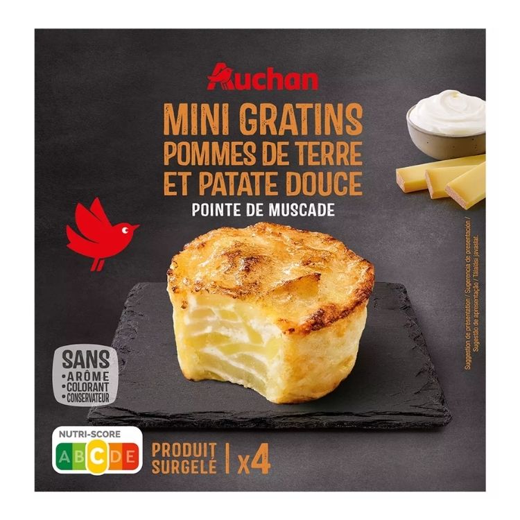 Auchan Mini potato gratins with sweet potato, creme fraiche and nutmeg x4 pieces 480g