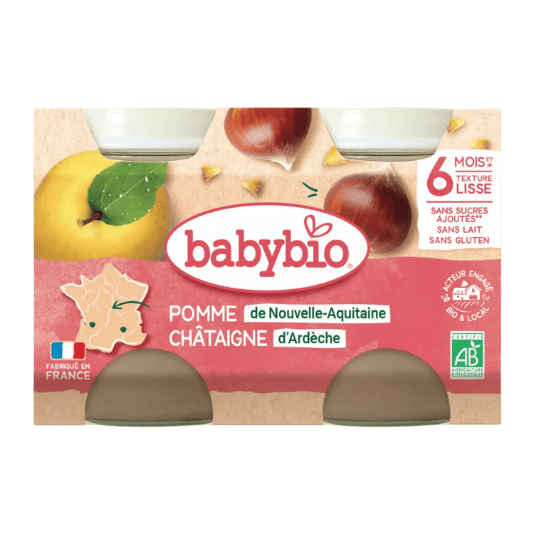 Babybio Organic Apple, chestnut dessert jar from 6 months 2x130g 260g