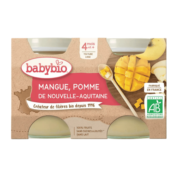 Babybio Organic Apple, mango dessert pot from 4 months 2x130g 260g