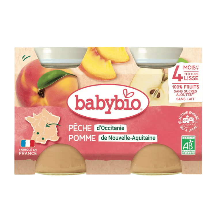 Babybio Organic Apple, peach dessert jar from 4 months 2x130g 260g