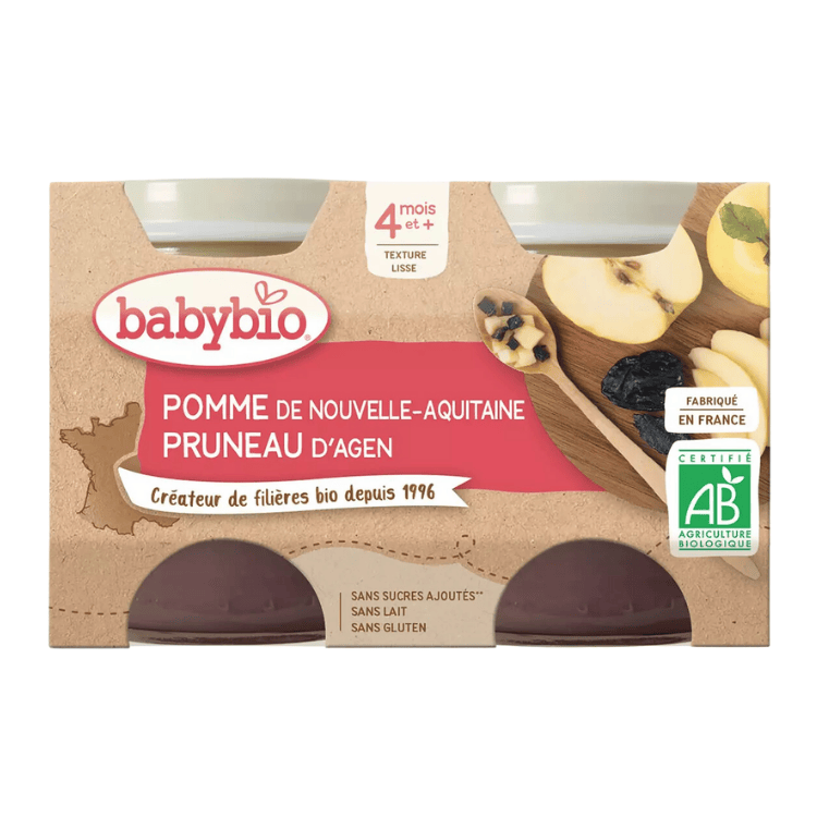 Babybio Organic Apple, prune dessert jar from 4 months 2x130g 260g