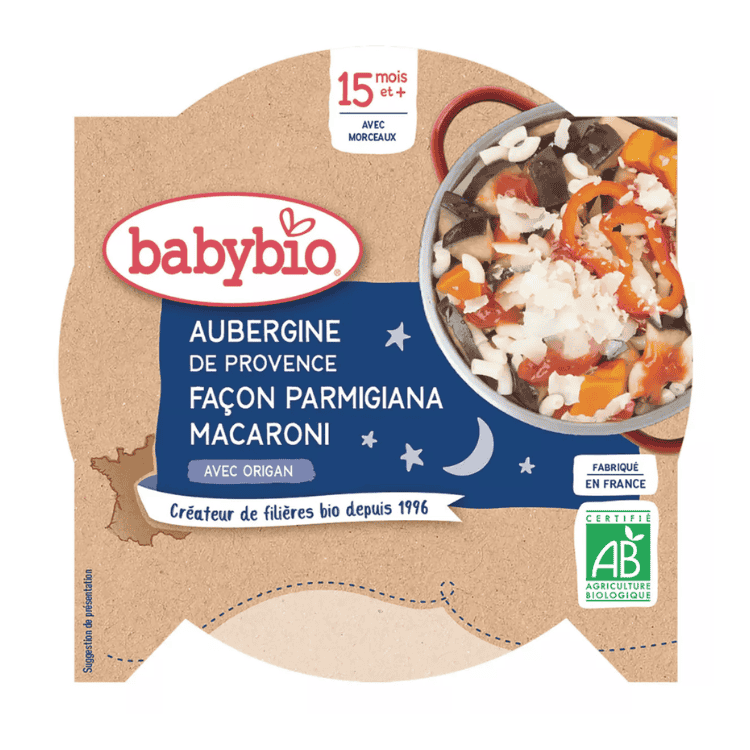 Babybio Organic Aubergine, parmigiana, macaroni plate from 15 months 260g