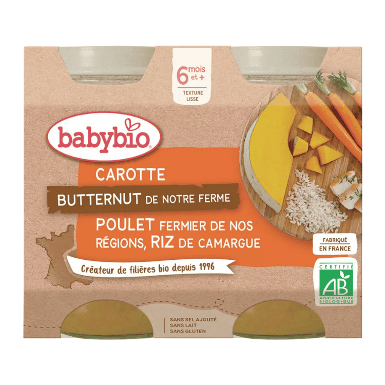 Babybio Organic Carrot, butternut squash, chicken and rice jar from 6 months 2x200g 400g