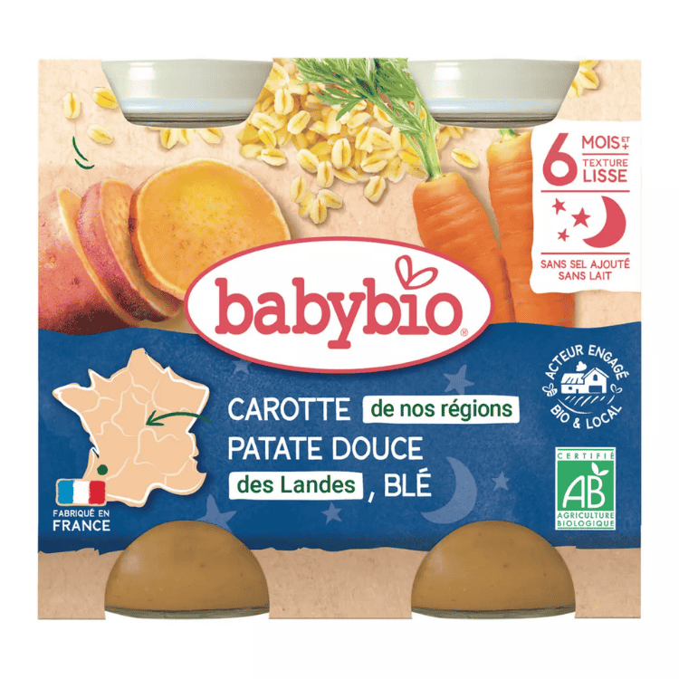 Babybio Organic Carrots, sweet potato & wheat small jars from 6 months 2x200g 400g