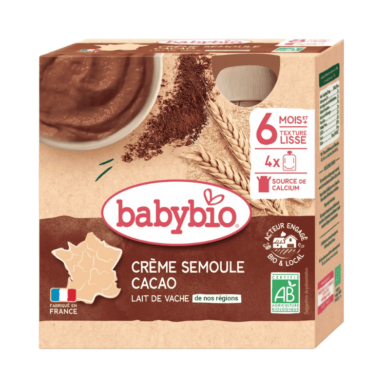 Babybio Organic Cocoa, semolina, cream dessert pouch from 8 months 4x85g