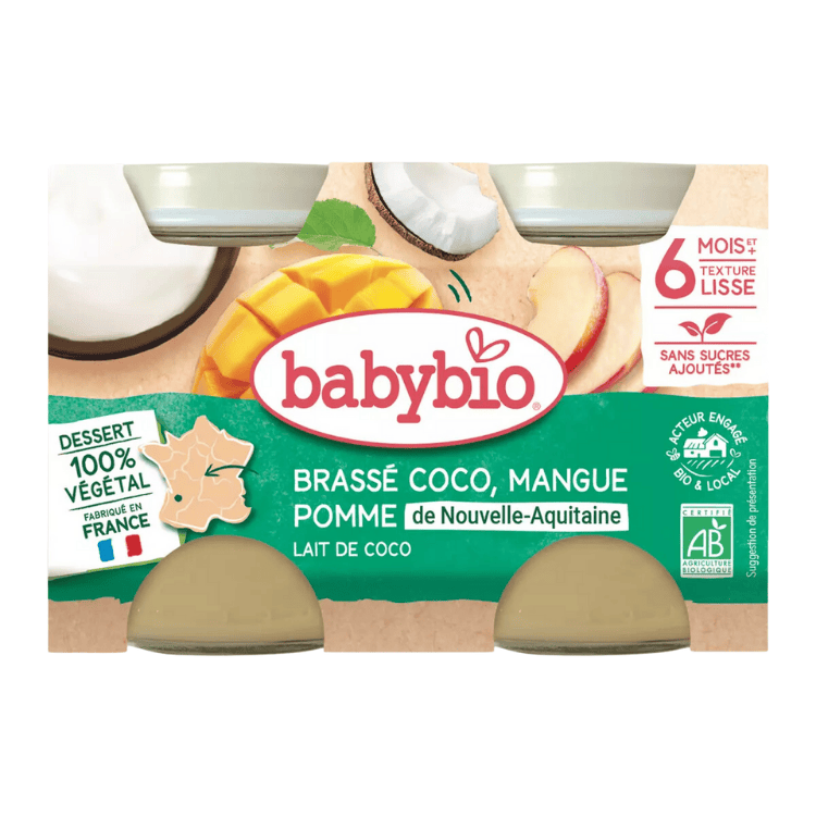 Babybio Organic Coconut, mango & apple stirred baby food from 6 months 2x130g 260g