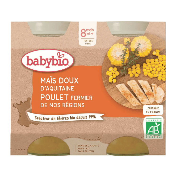 Babybio Organic Free-range chicken sweet corn jar from 8 months 2x200g 400g