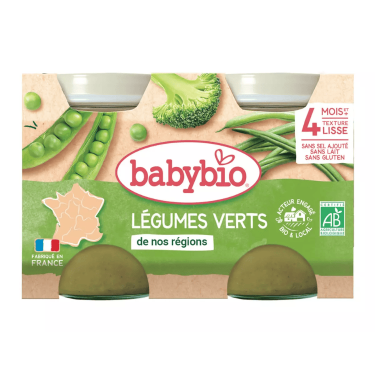Babybio Organic Green vegetable jar from 4 months 2x130g 260g