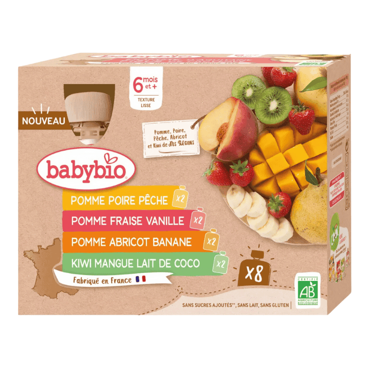 Babybio Organic Multipack fruit dessert pouch from 6 months 8x90g