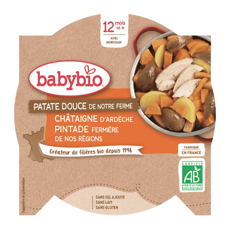 Babybio Organic Sweet potato, chestnut and guinea fowl plate from 12 months 230g