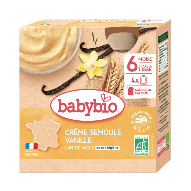 Babybio Organic Vanilla, semolina, cream dessert pouch from 6 months 4x85g