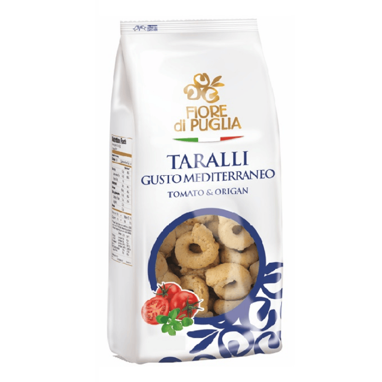 Fiore di Puglia Taralli with tomato and oregano (Taralli Gusto Mediterraneo) Italian savoury biscuits 250g