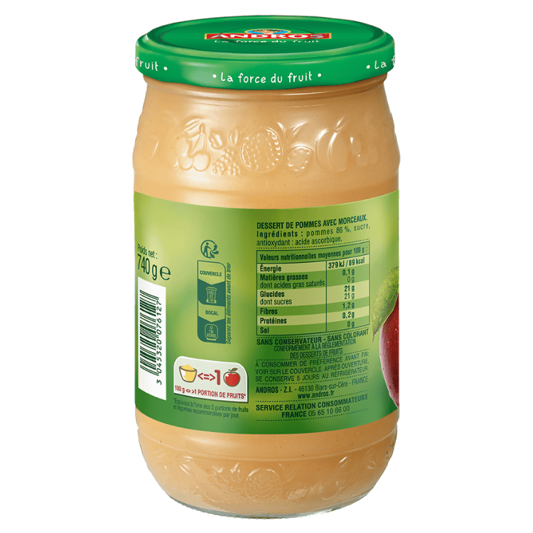 Andros Plain apple stewed with apple chunks Jar 740g