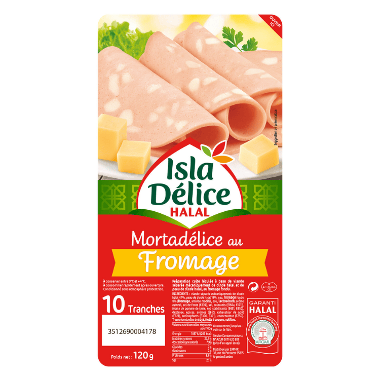 Isla Delice Halal Mortadelice with cheese meat x 10 slices 120g