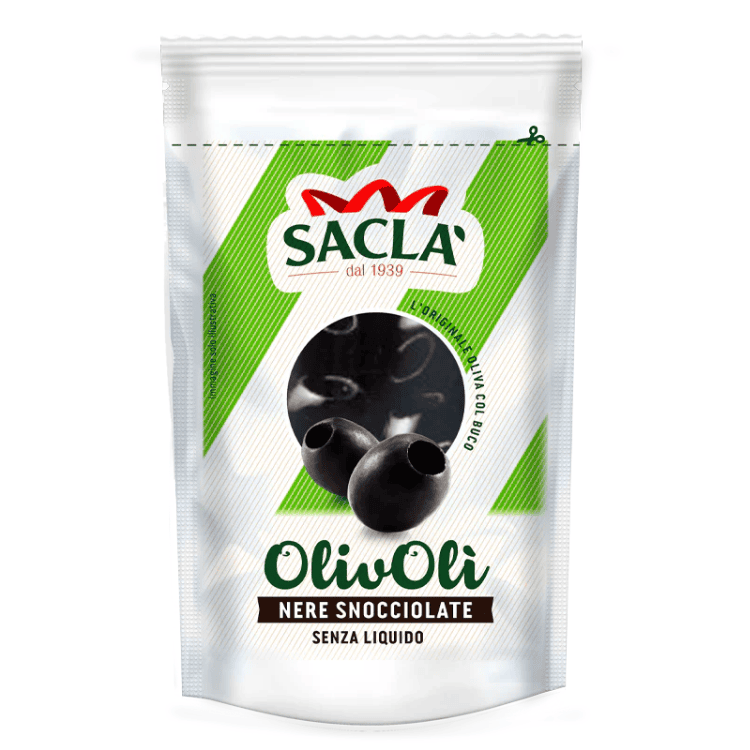 Sacla' OlivOli Nere Snocciolate Black Olives pack 75g