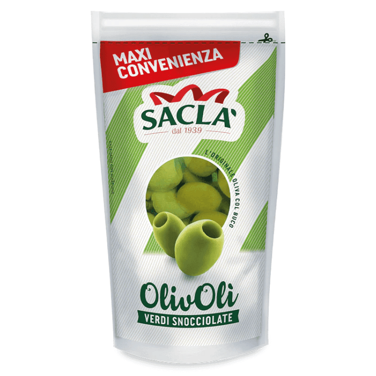 Sacla' OlivOli Verdi Snocciolate Green Olives pack 185g