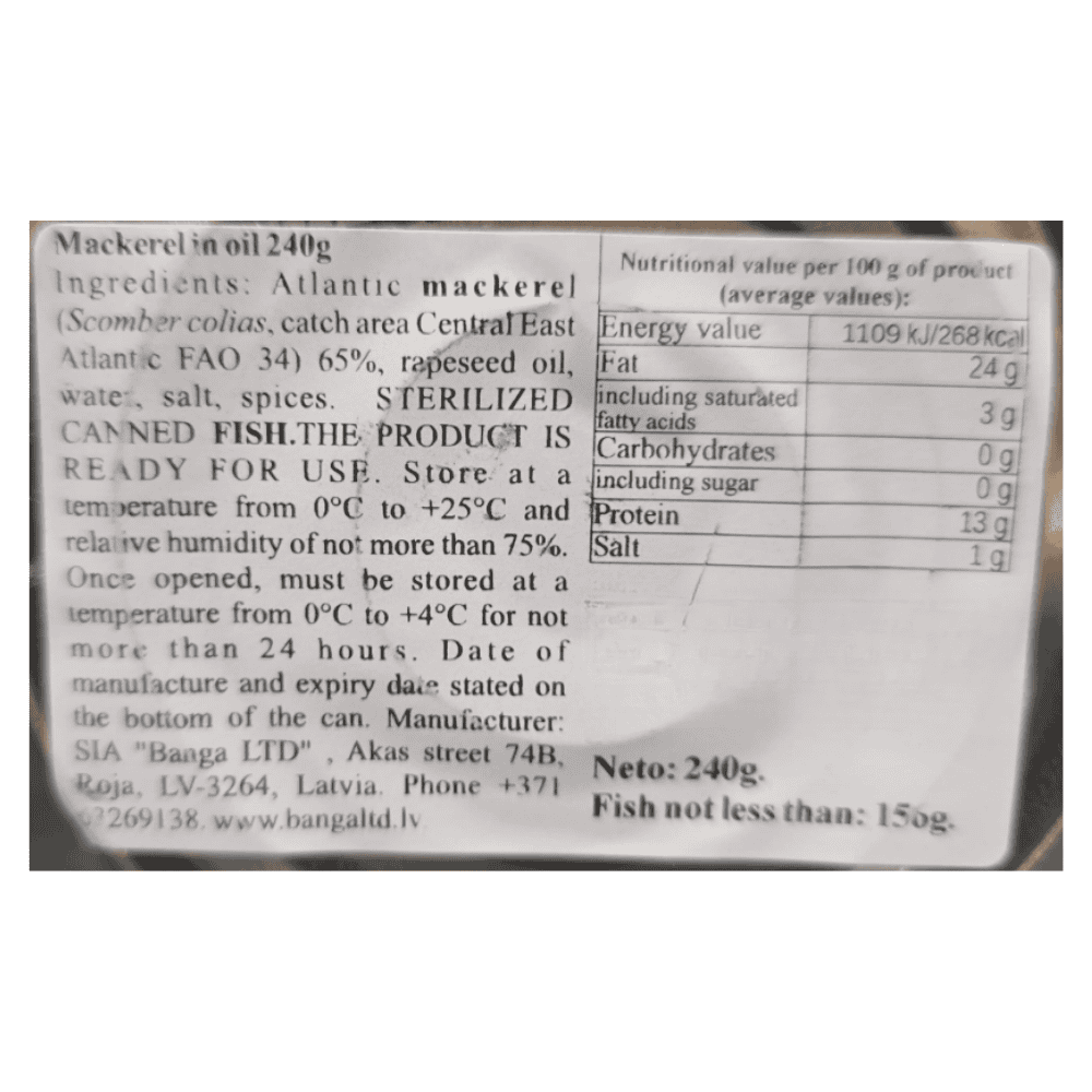 Banga Atlantic Mackerel In Oil tin 240g