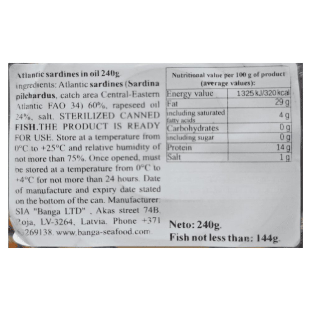 Banga Atlantic Sardines In Oil tin 240g