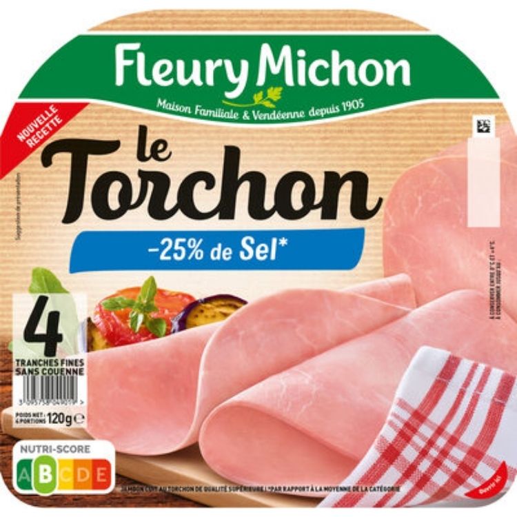 Fleury Michon Le Torchon Pork Rind-Free Nitrite-Free Ham x4 Slices 140g