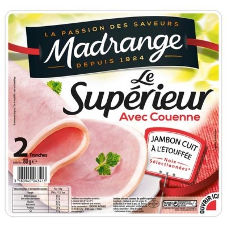 Madrange Le Superieur Ham with Pork Rind x2 Slices 80g