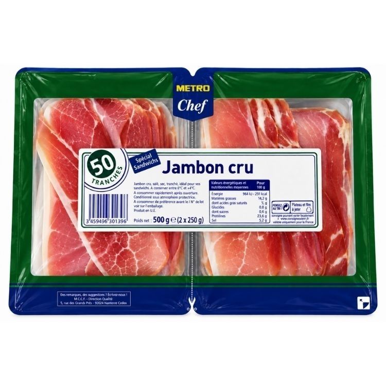 Metro Chef Raw Ham For Sandwich 50 Slices 2x250g