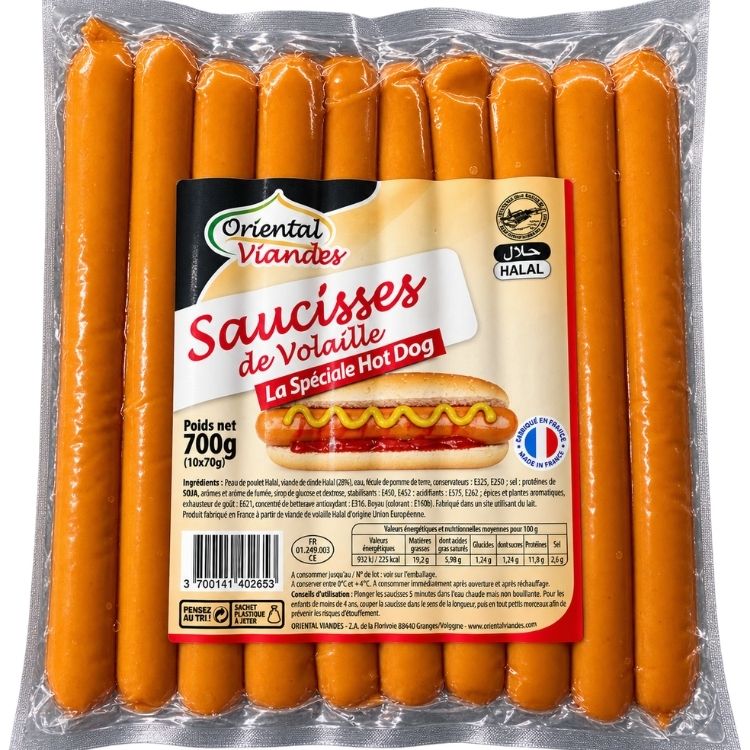 Oriental Viandes Halal Poultry Hot Dog Sausages 700g
