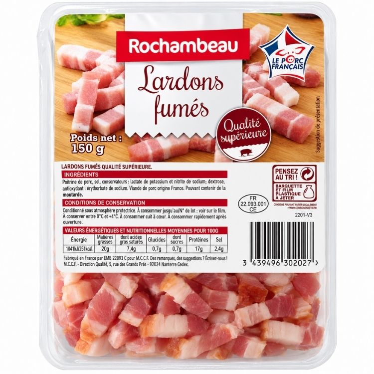 Rochambeau Smoked Lardons (Chopped Bacon) 150g