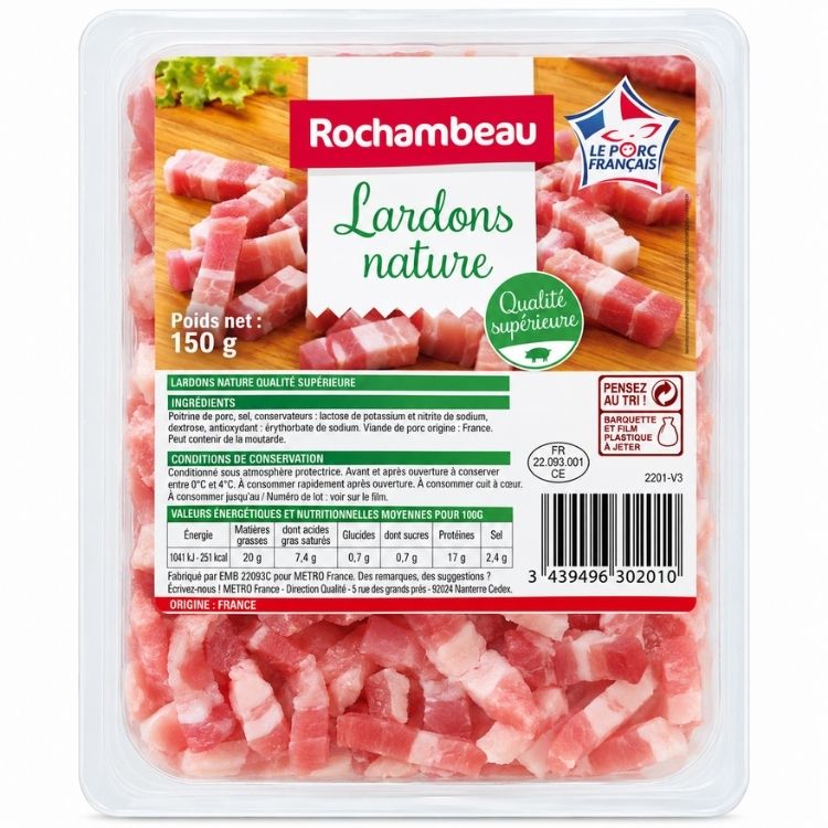 Rochambeau Unsmoked Lardons (Chopped Bacon) 150g
