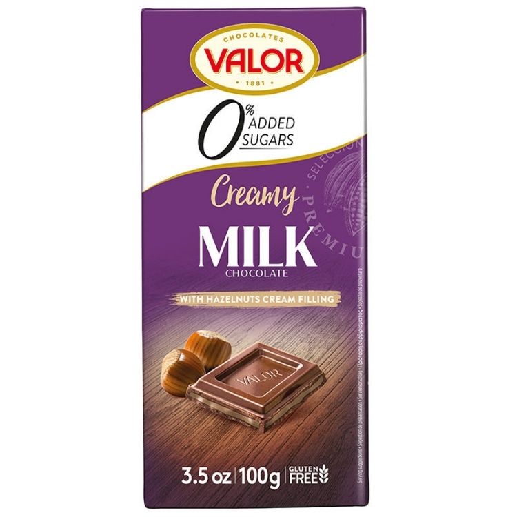 Valor Sugar Free Milk Chocolate with Hazelnut Cream Bar 100g